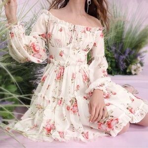 SHEIN White Floral Mini Dress + Pearl Corset Top Set